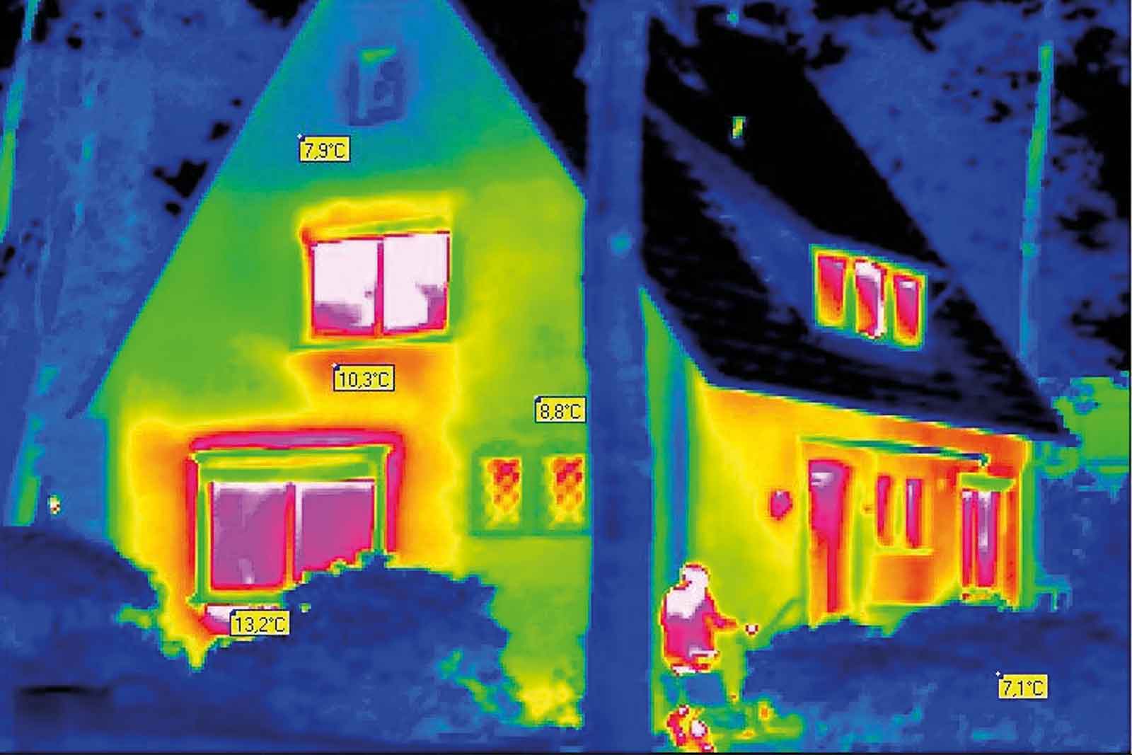 Eine Thermografieaufnahme zeigt Schwachstellen in der Wärmedämmung